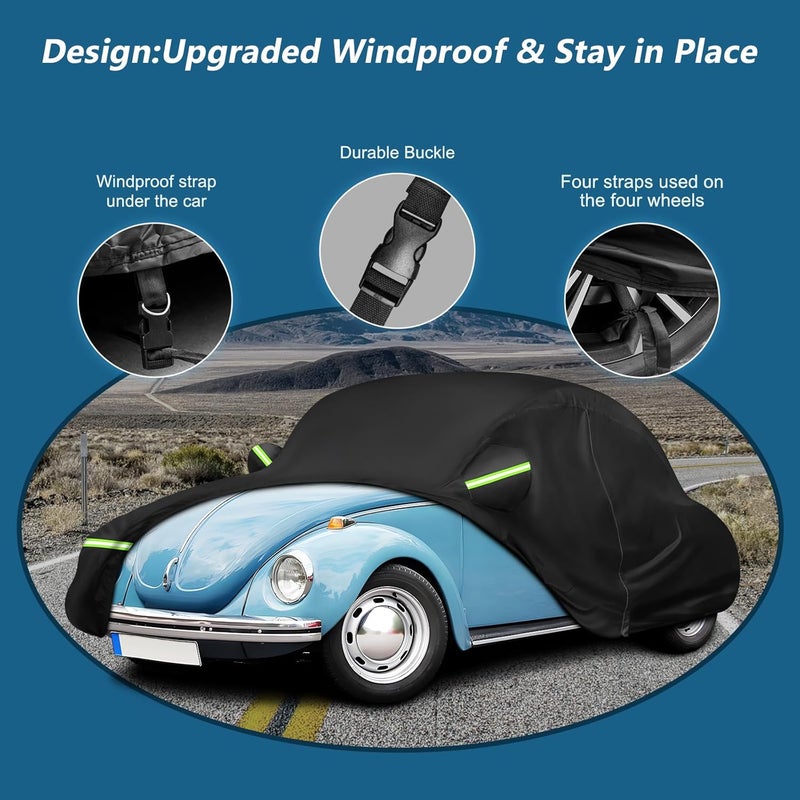 BIGACOVER Custom Fit for Volkswagen Beetle Bug 2-Door 1960-1980 Sedan Car Cover Waterproof Heavy Duty All-Weather Protection with Door Zipper & Storage Bag - Image 3